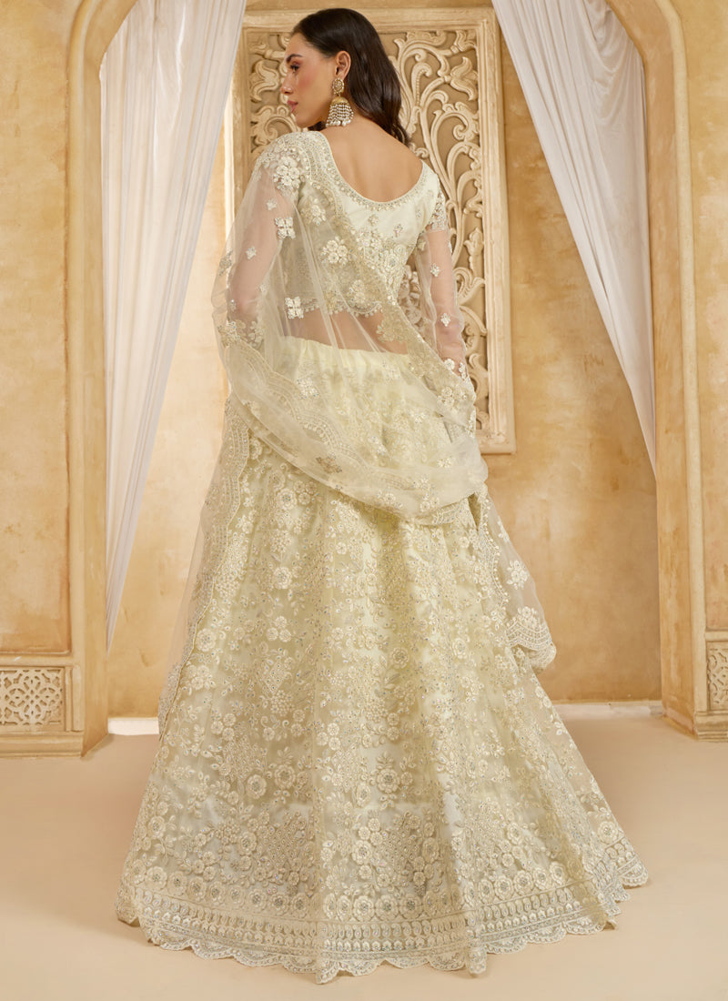 Off White Net Thread Work Wedding Lehenga Choli Set