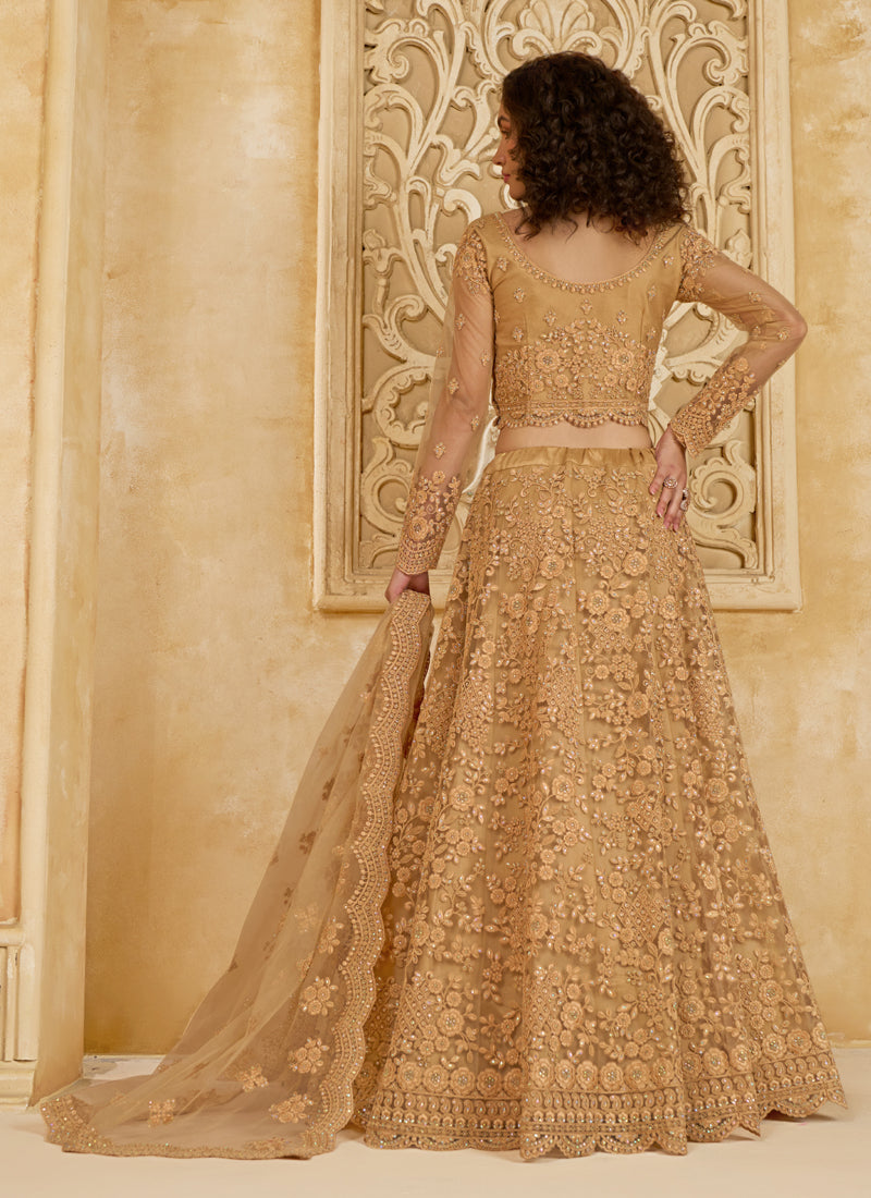 Beige Net Thread Work Wedding Lehenga Choli Set