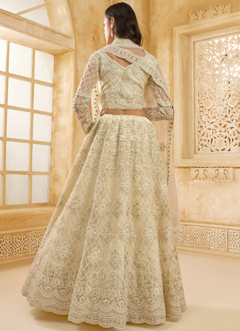 Off White Net Thread Work Wedding Lehenga Set