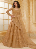 Beige net lehenga set with intricate embroidery detailing