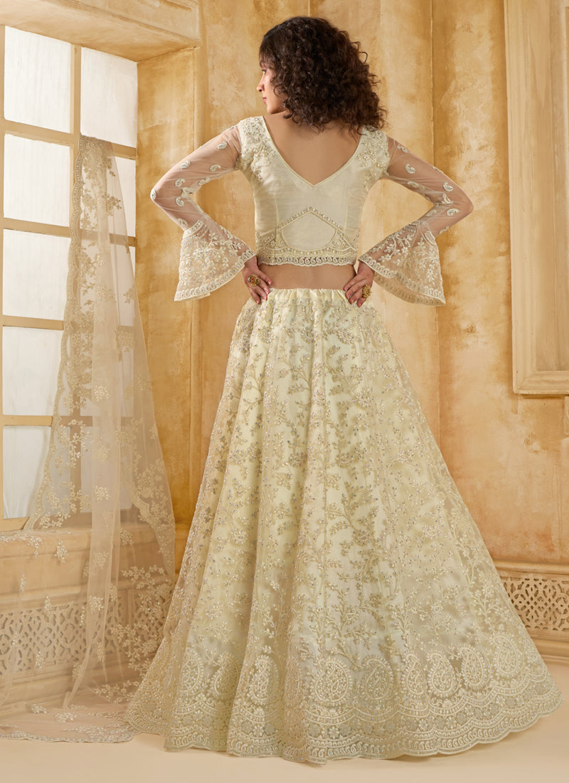Off White Net Thread Work Wedding Lehenga Choli Set