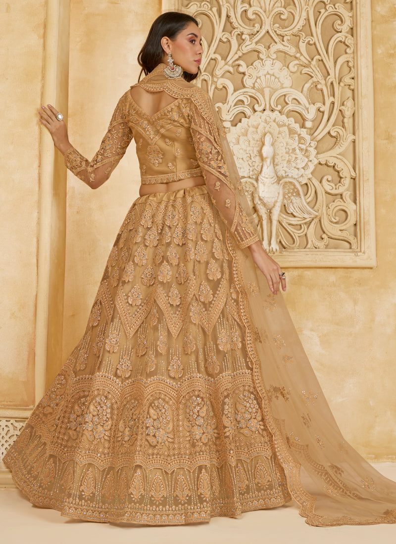 Beige Net Thread Work Wedding Lehenga Choli Set