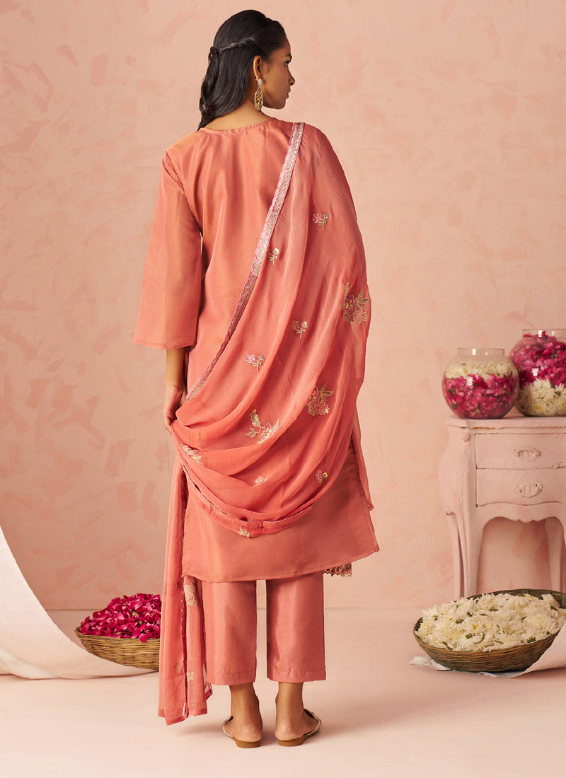 Vegaa Fashion Rust Silk Zari Fancy Embroidered Designer Suit For Wedding
