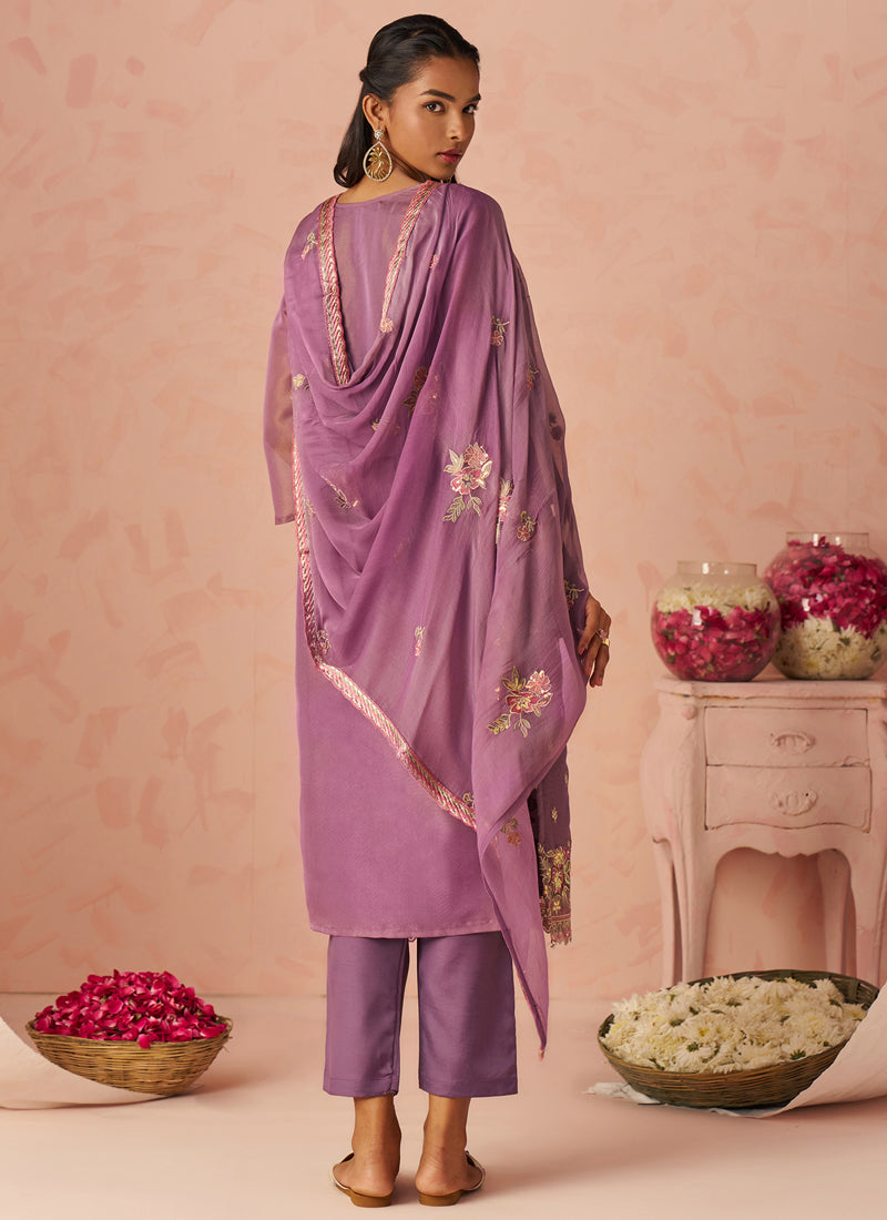 Vegaa Fashion Lavender Silk Zari Fancy Embroidered Designer Suit For Wedding