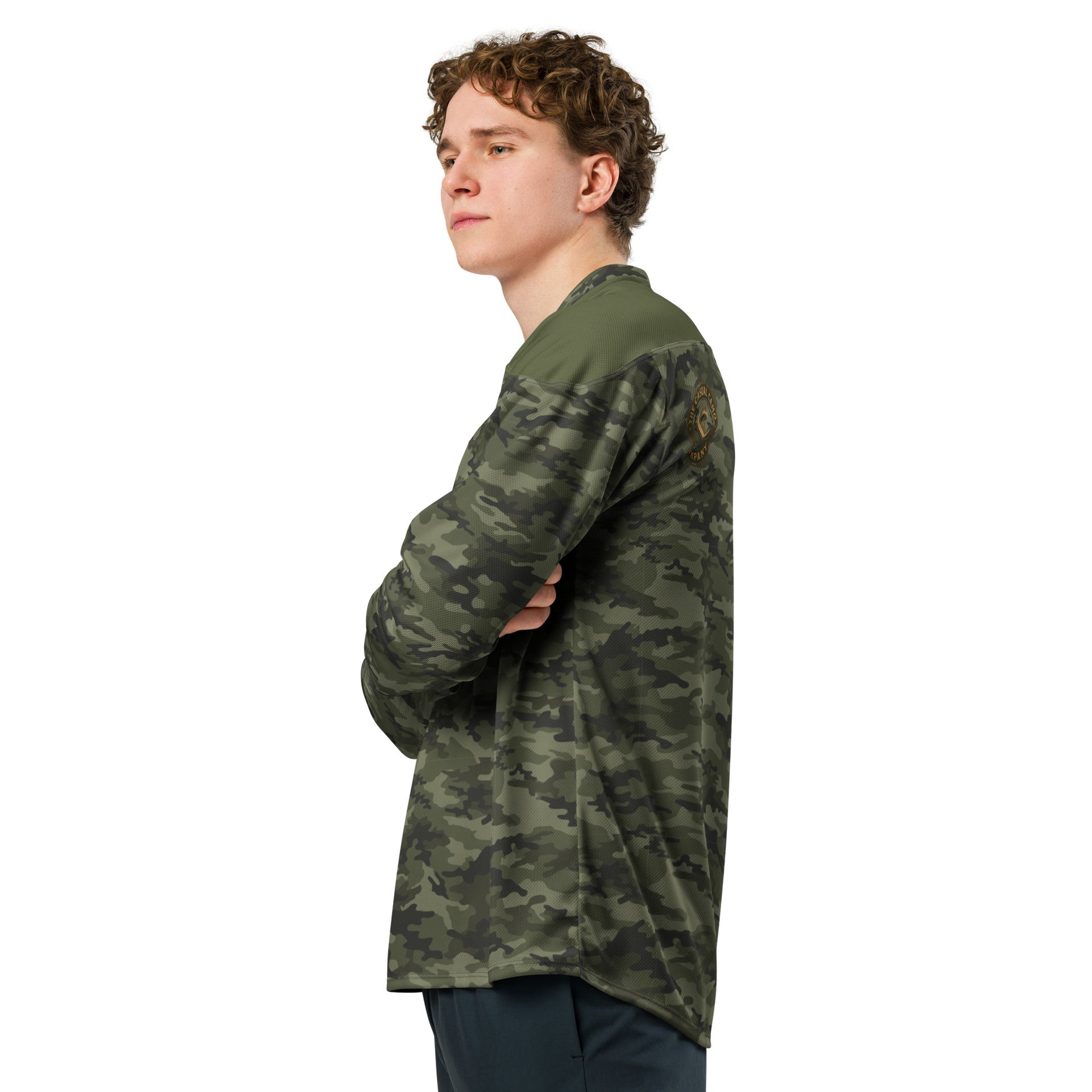 Woodland Camo Hockey Style Jersey Long Sleeve Athletic Shirt - Image 2