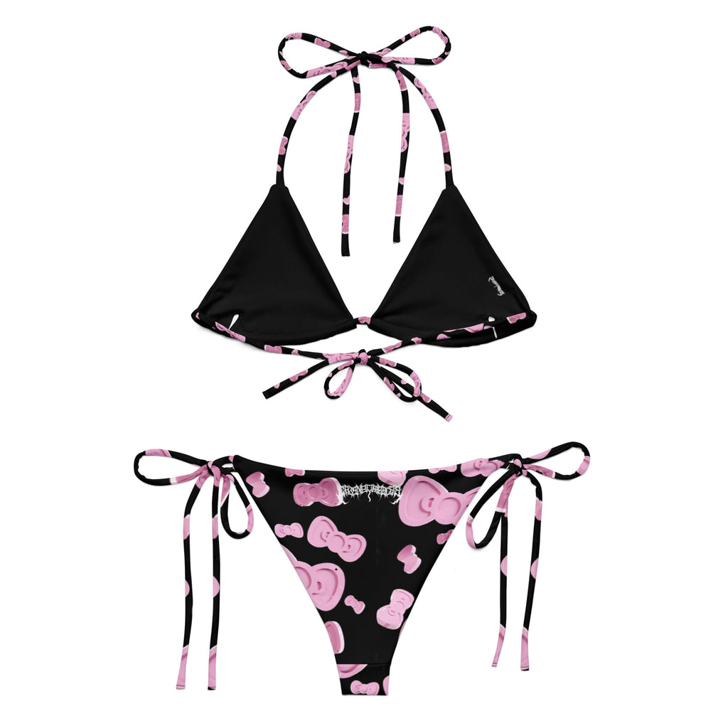 Pink Bow Print String Bikini with UPF 50+ Sun Protection