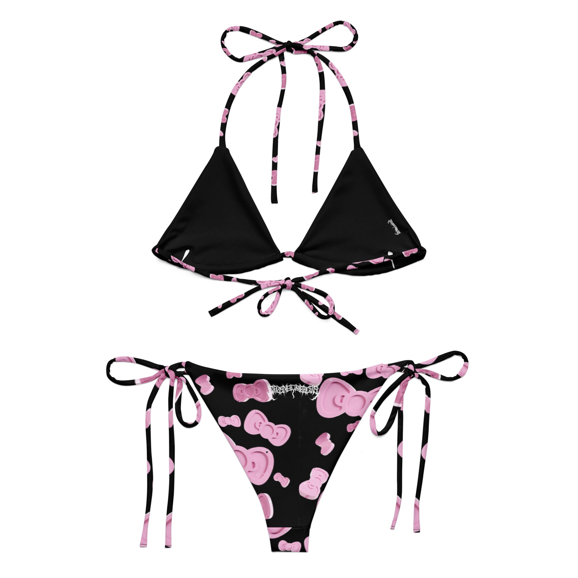 Pink Bow Print String Bikini with UPF 50+ Sun Protection