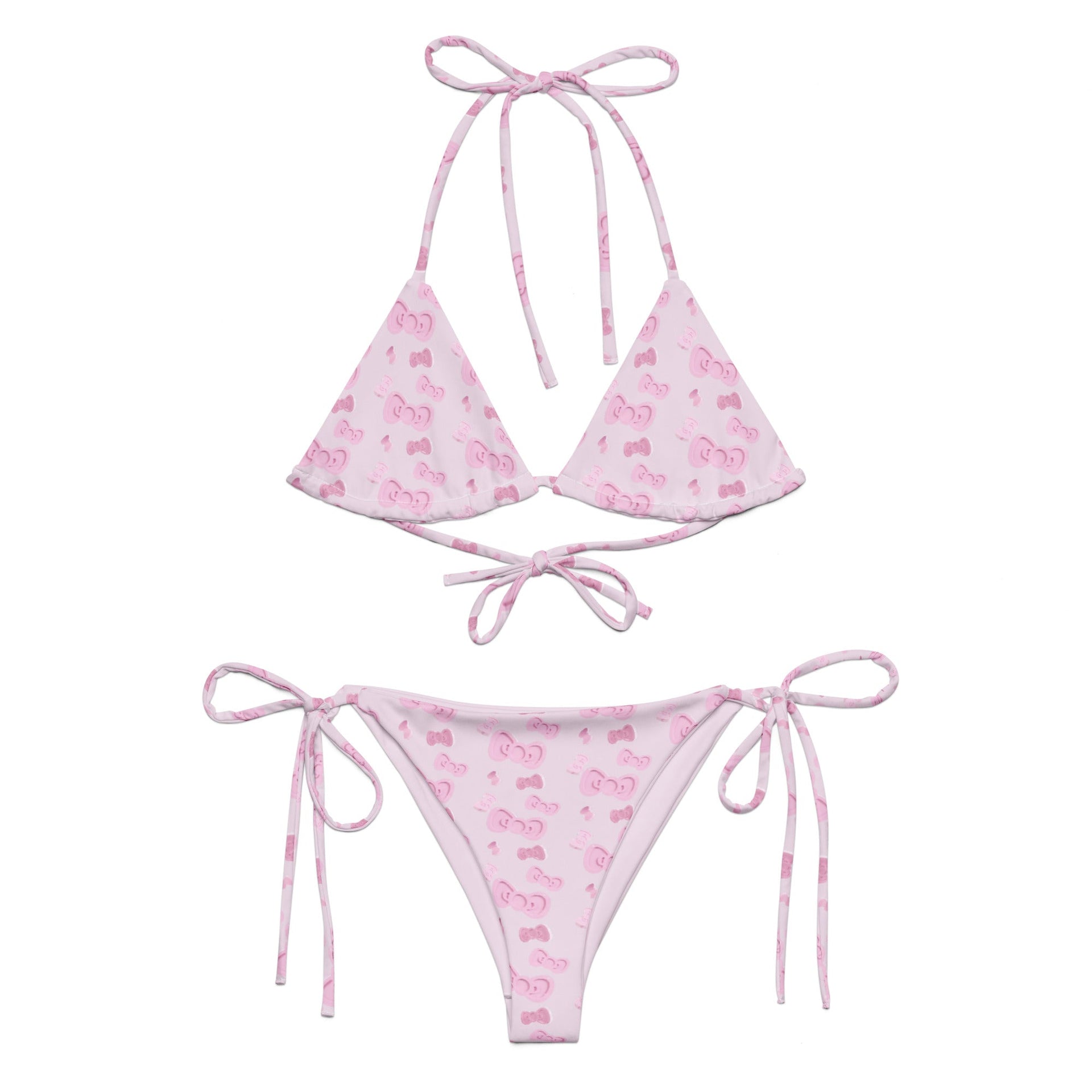 Hello Meow Bikini - Pink & White Y2K Kawaii Animal Print Swimwear