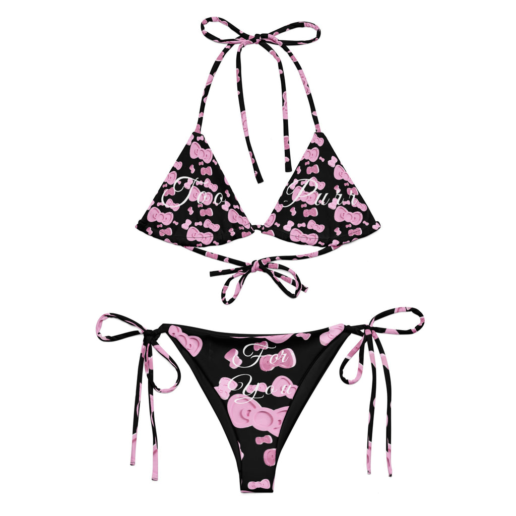 Pink Bow Print String Bikini with UPF 50+ Sun Protection