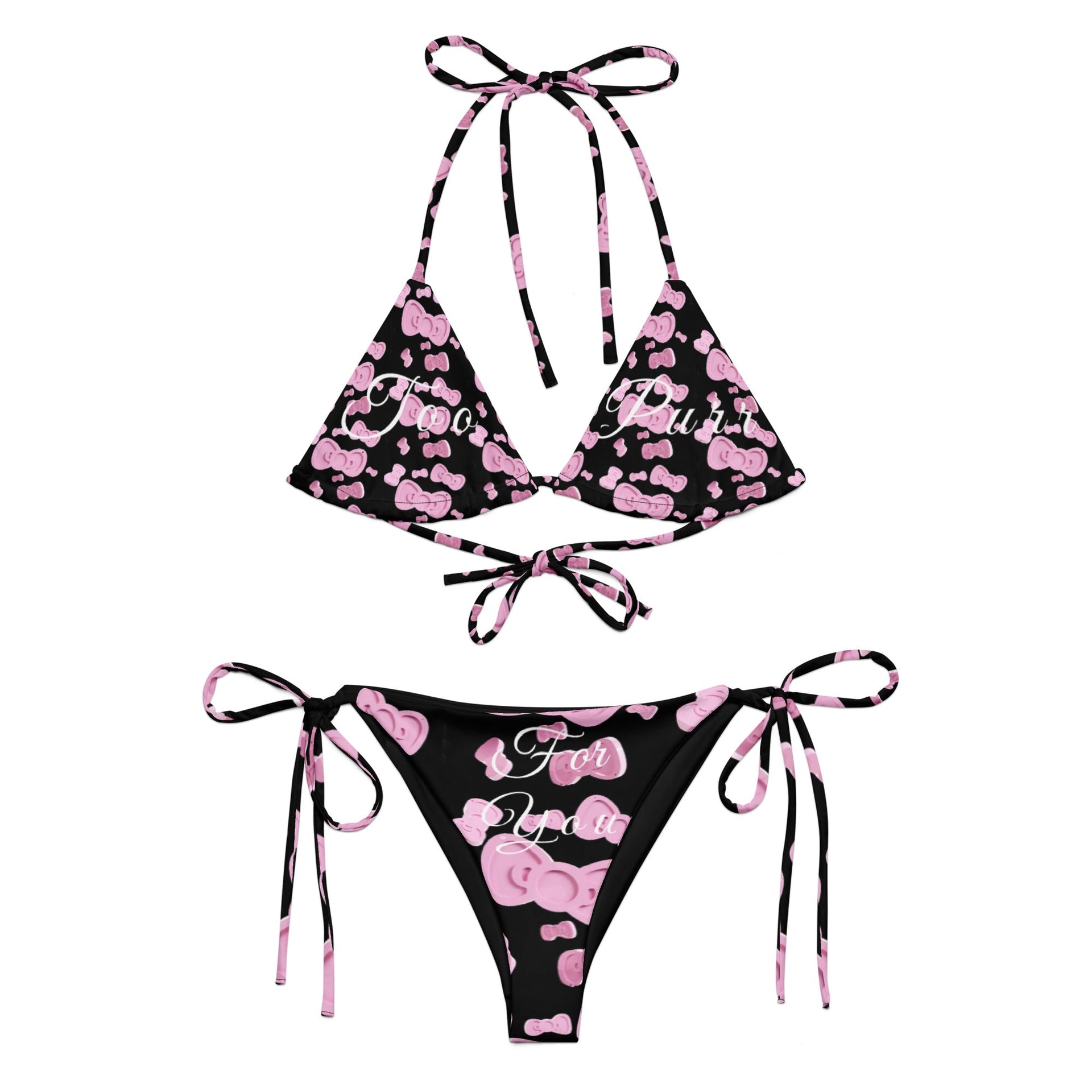 Pink Bow Print String Bikini with UPF 50+ Sun Protection