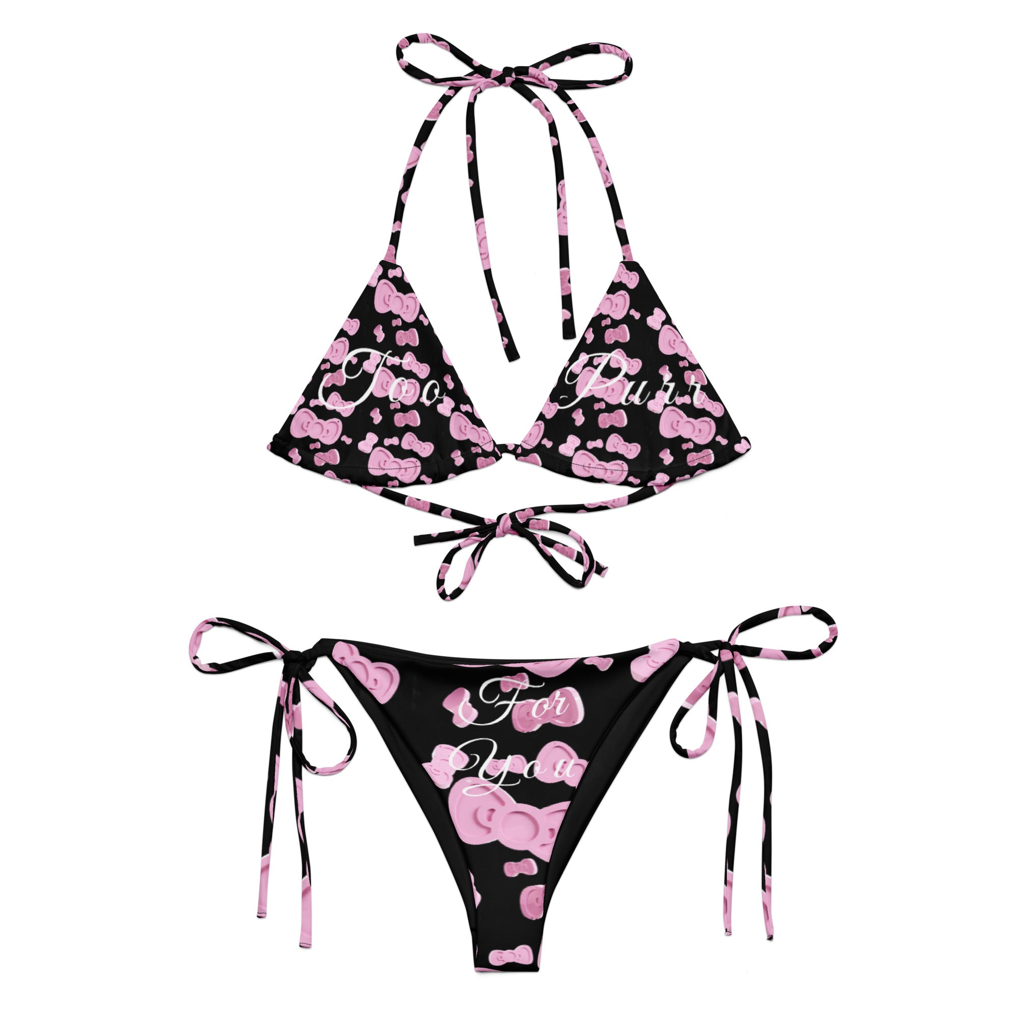 Pink Bow Print String Bikini with UPF 50+ Sun Protection