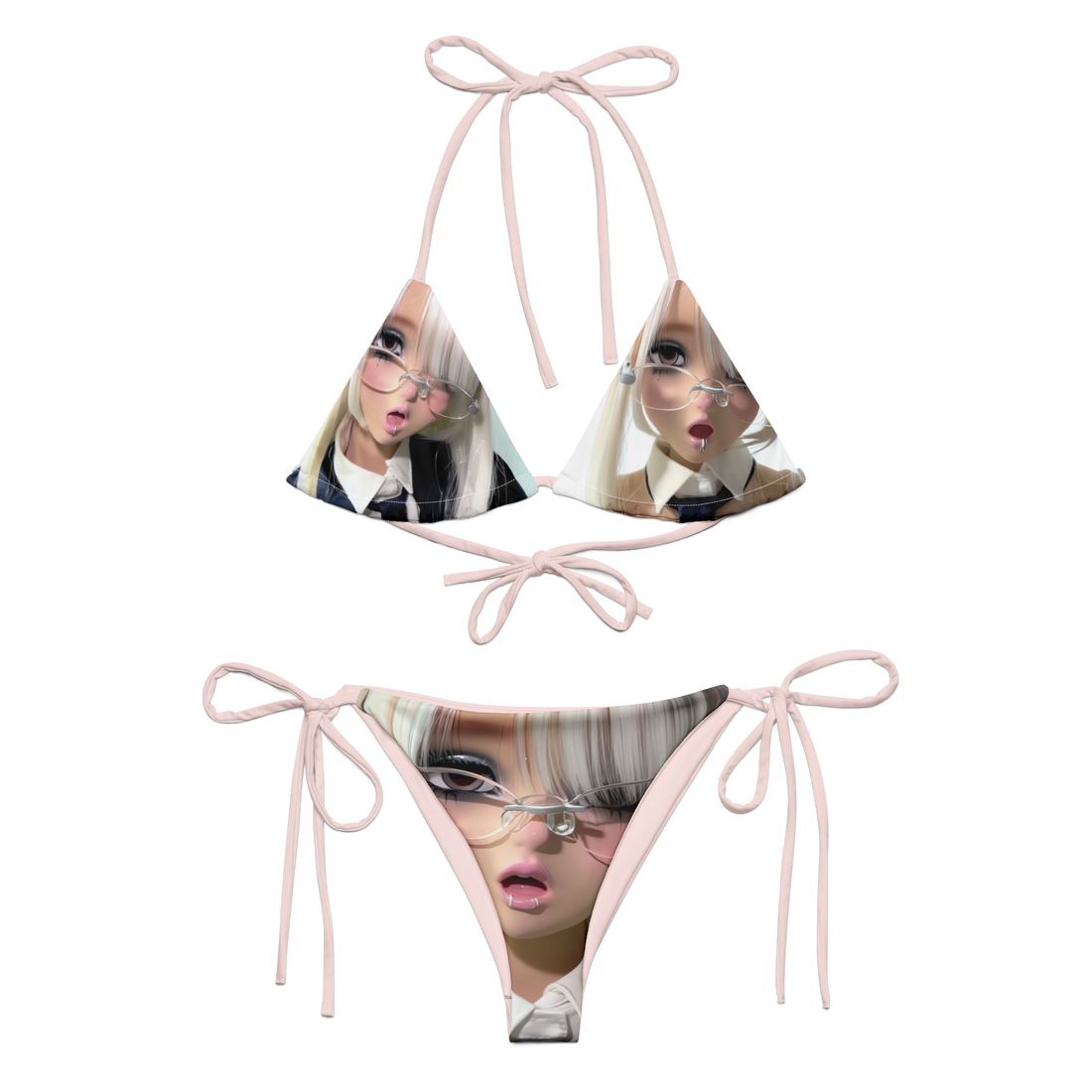 Kitty.exe Bikini Set Pink Multi Anime Graphic Print Swimwear