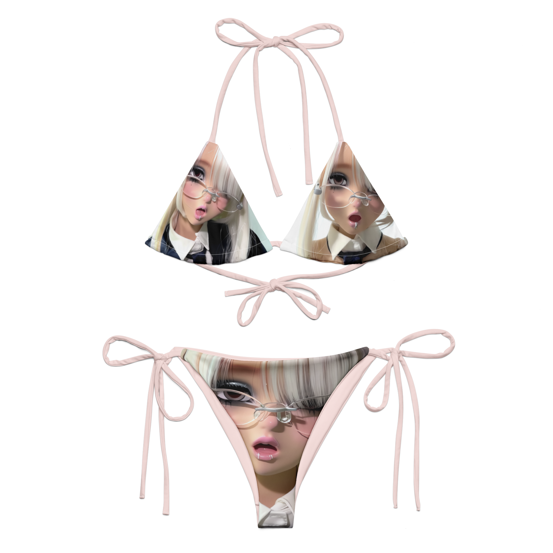 Kitty.exe Bikini Set Pink Multi Anime Graphic Print Swimwear