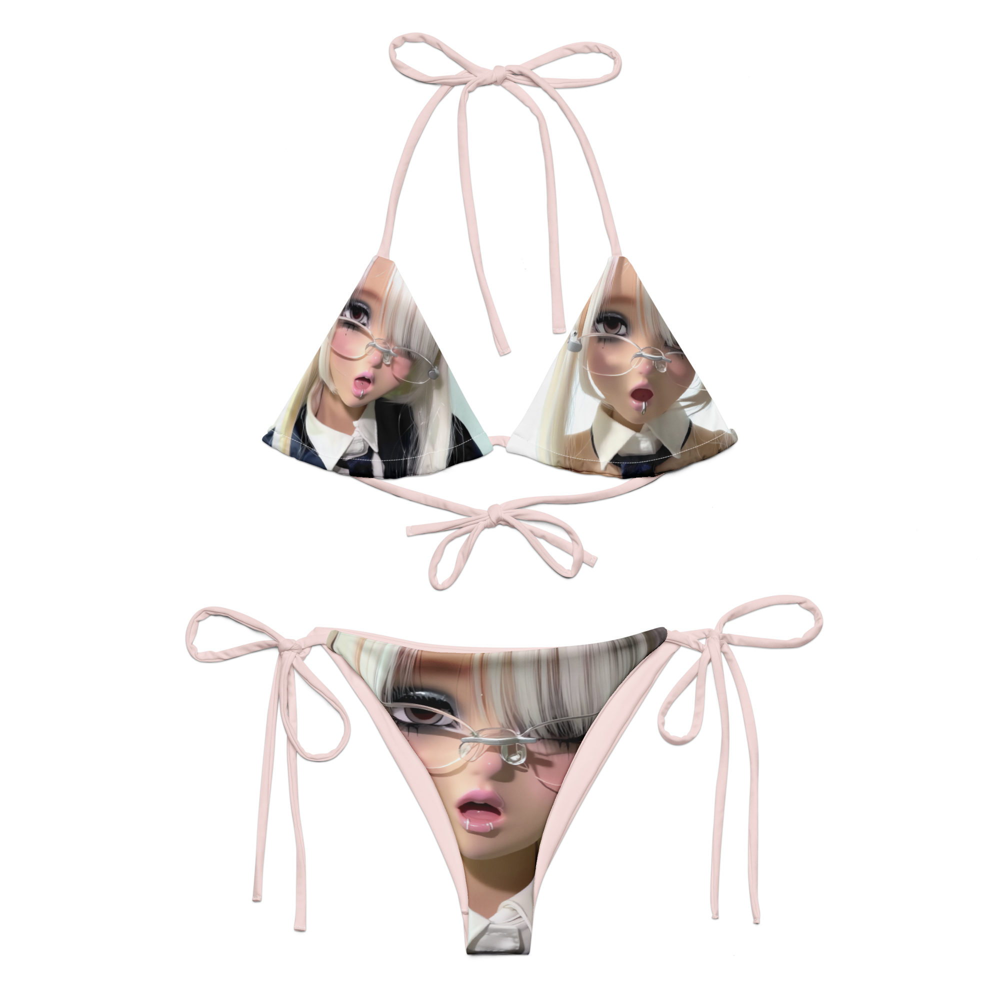Kitty.exe Bikini Set Pink Multi Anime Graphic Print Swimwear