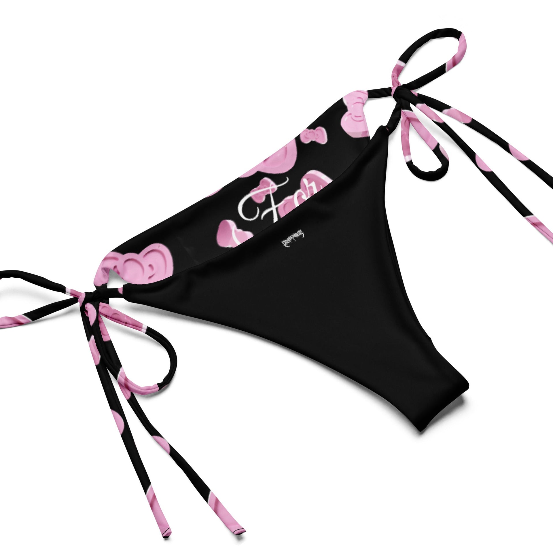Pink Bow Print String Bikini with UPF 50+ Sun Protection