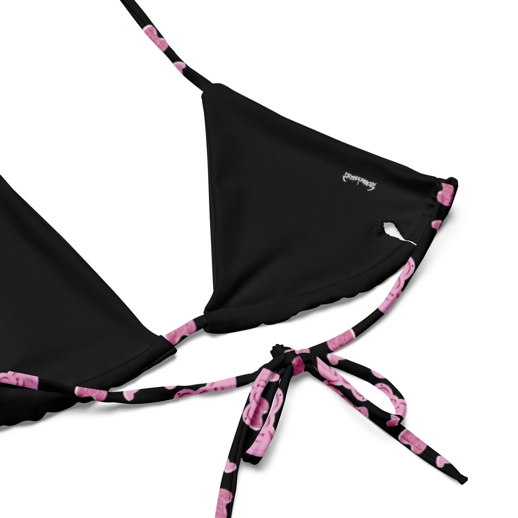 Pink Bow Print String Bikini with UPF 50+ Sun Protection