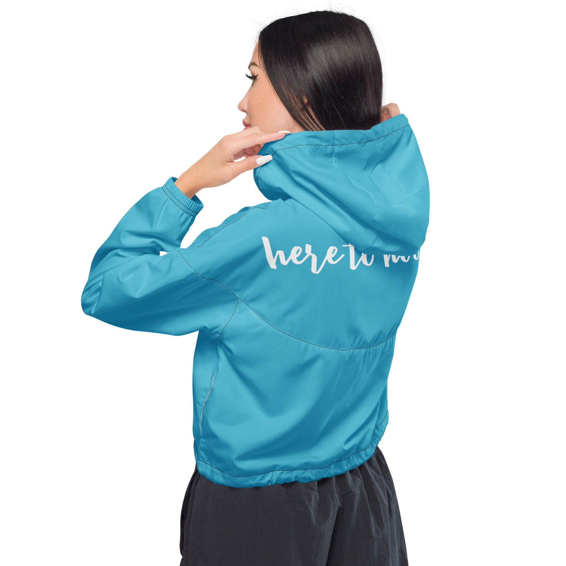 Women's Cropped Half-Zip Windbreaker in Bright Blue - Image 15