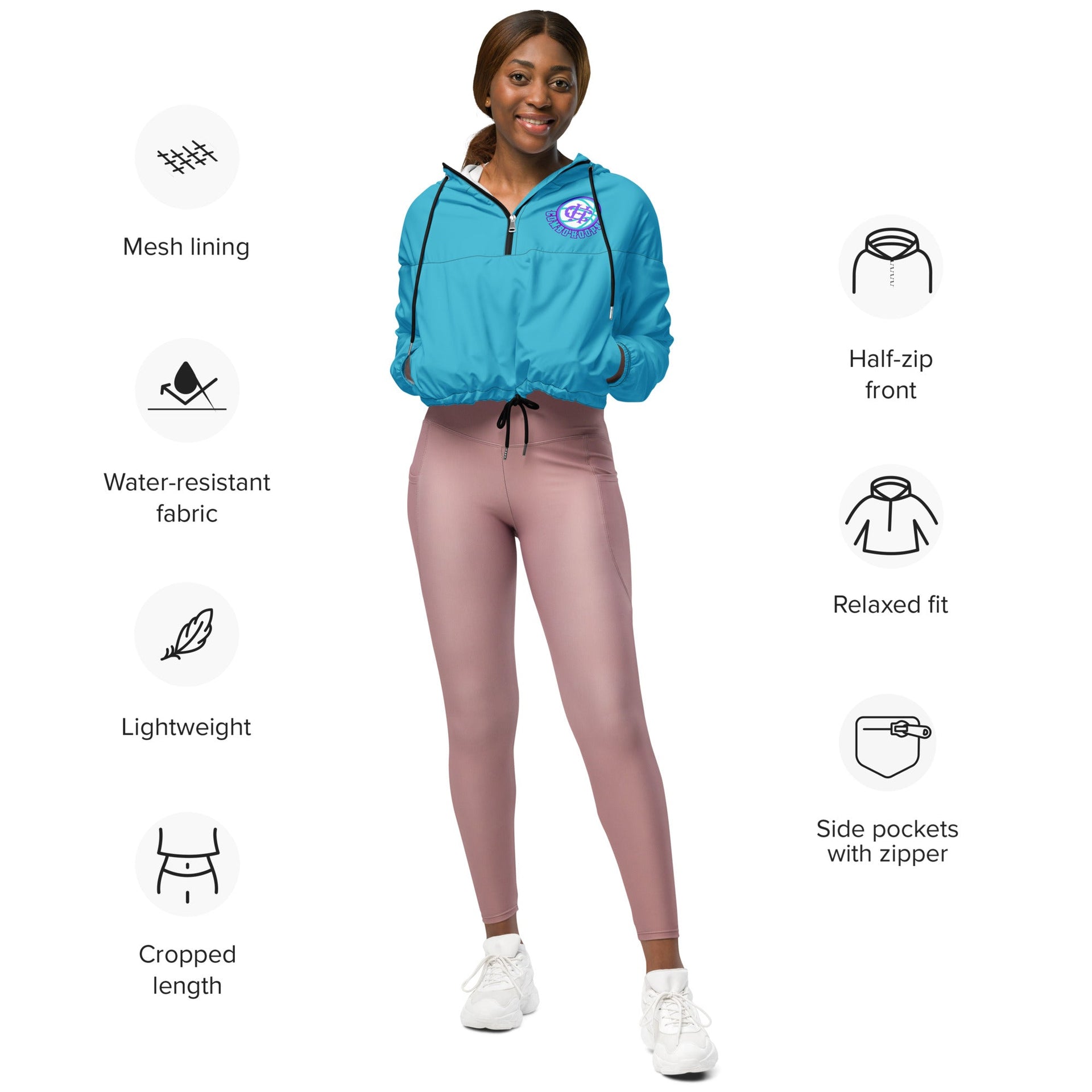 Women's Cropped Half-Zip Windbreaker in Bright Blue - Image 20