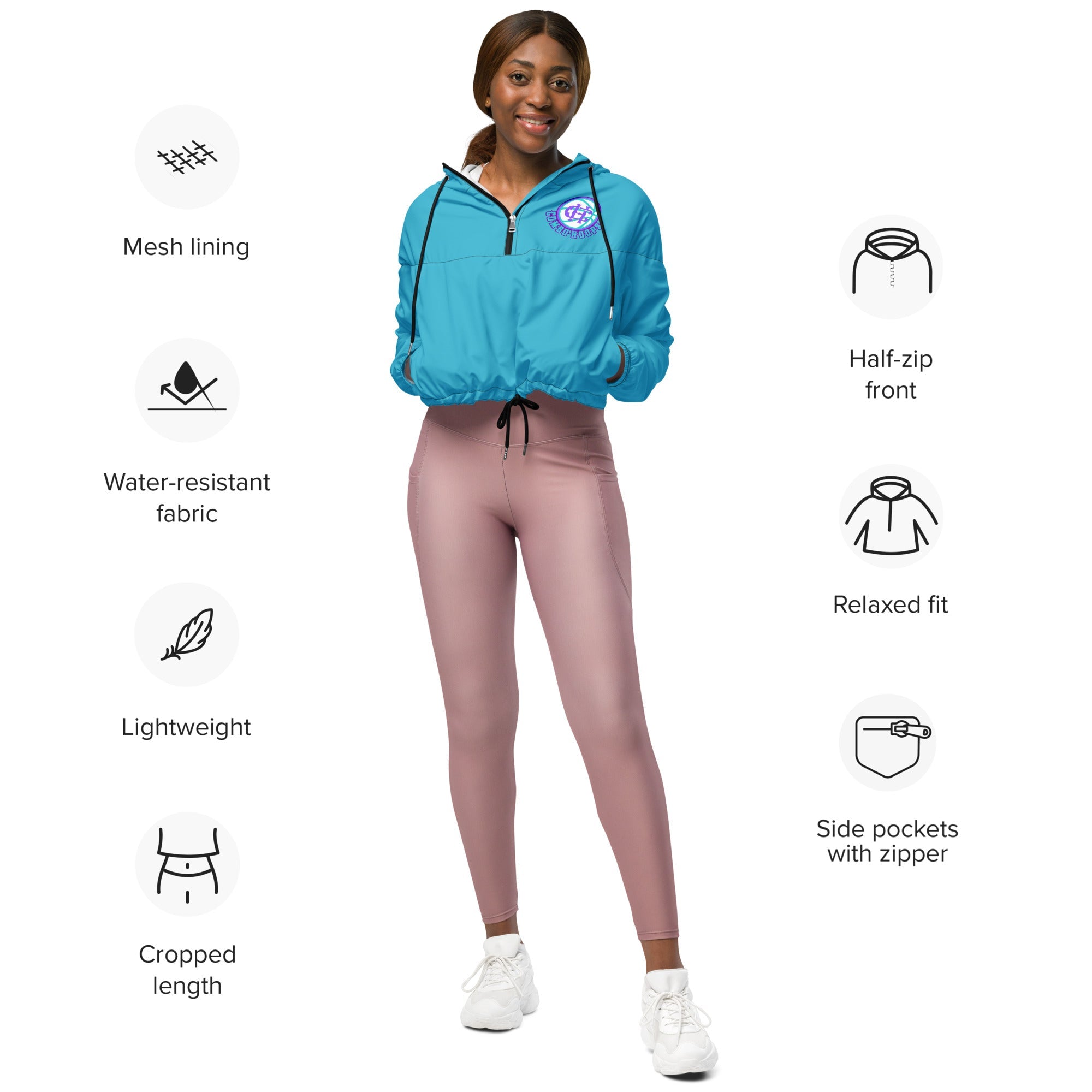 Women's Cropped Half-Zip Windbreaker in Bright Blue - Image 20