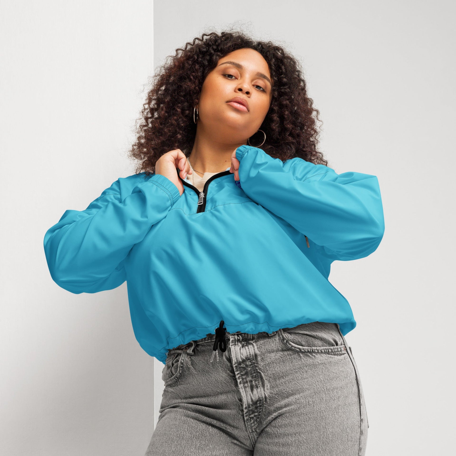 Women's Cropped Half-Zip Windbreaker in Bright Blue - Image 2