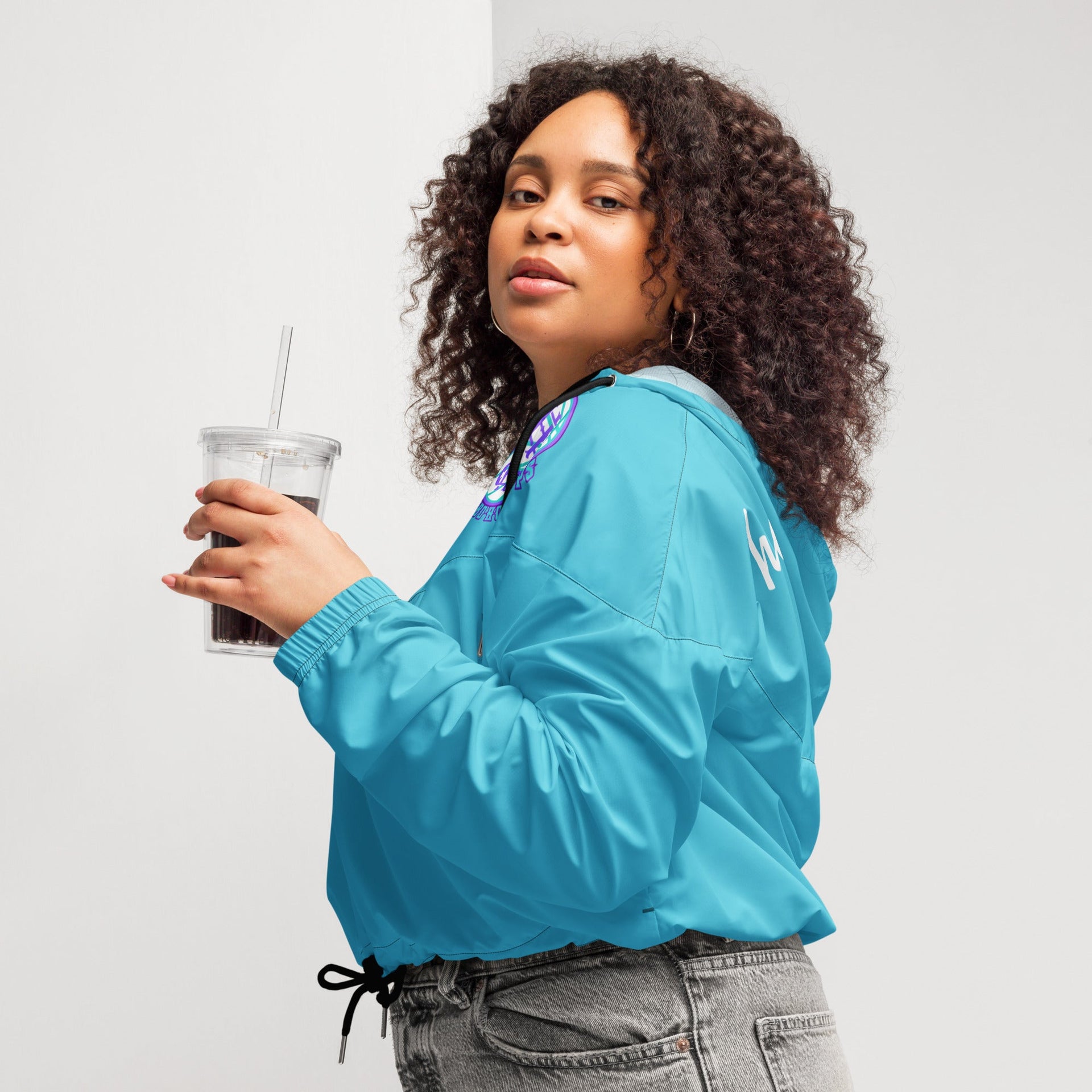 Women's Cropped Half-Zip Windbreaker in Bright Blue - Image 4