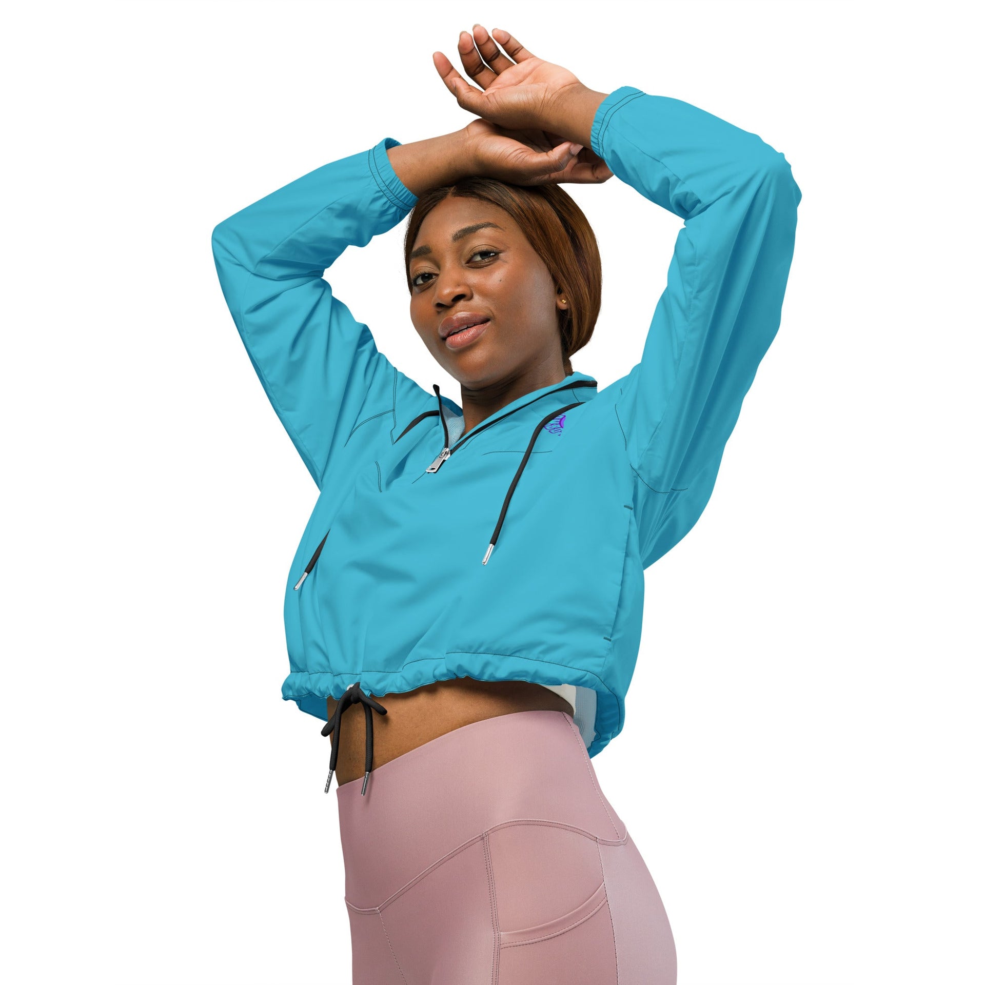 Women's Cropped Half-Zip Windbreaker in Bright Blue - Image 26