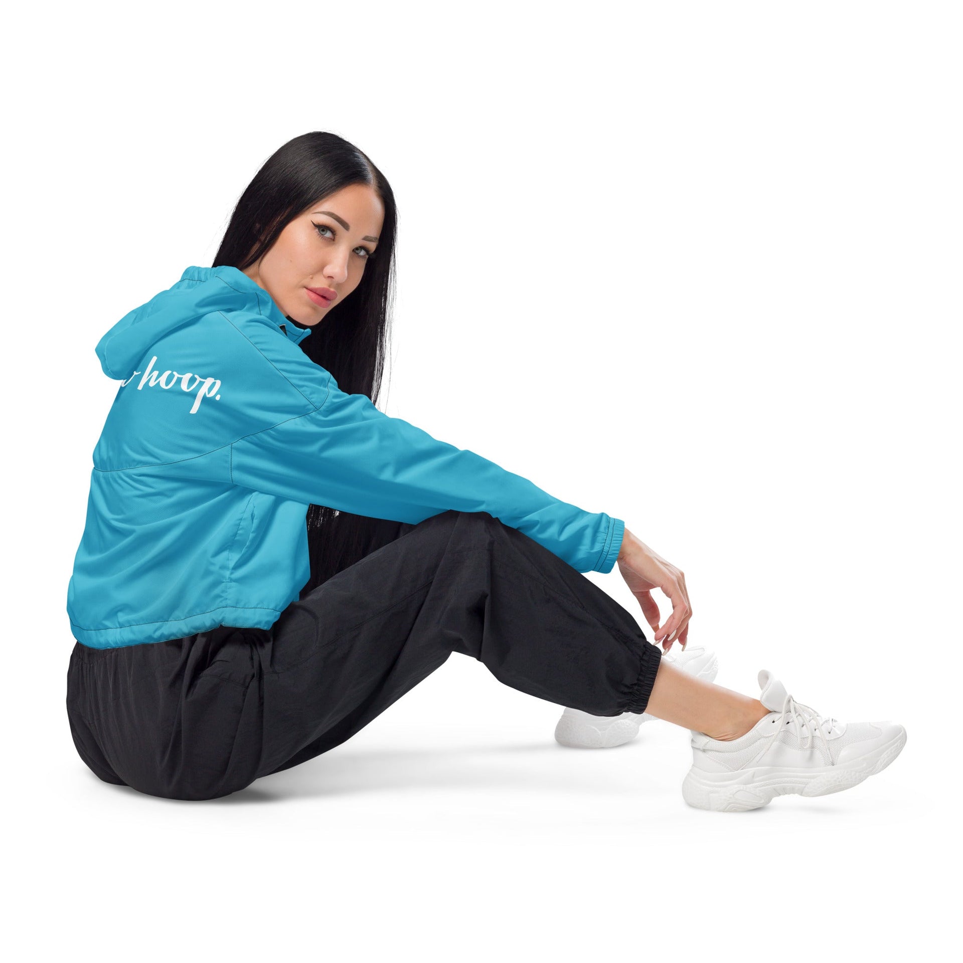 Women's Cropped Half-Zip Windbreaker in Bright Blue - Image 16