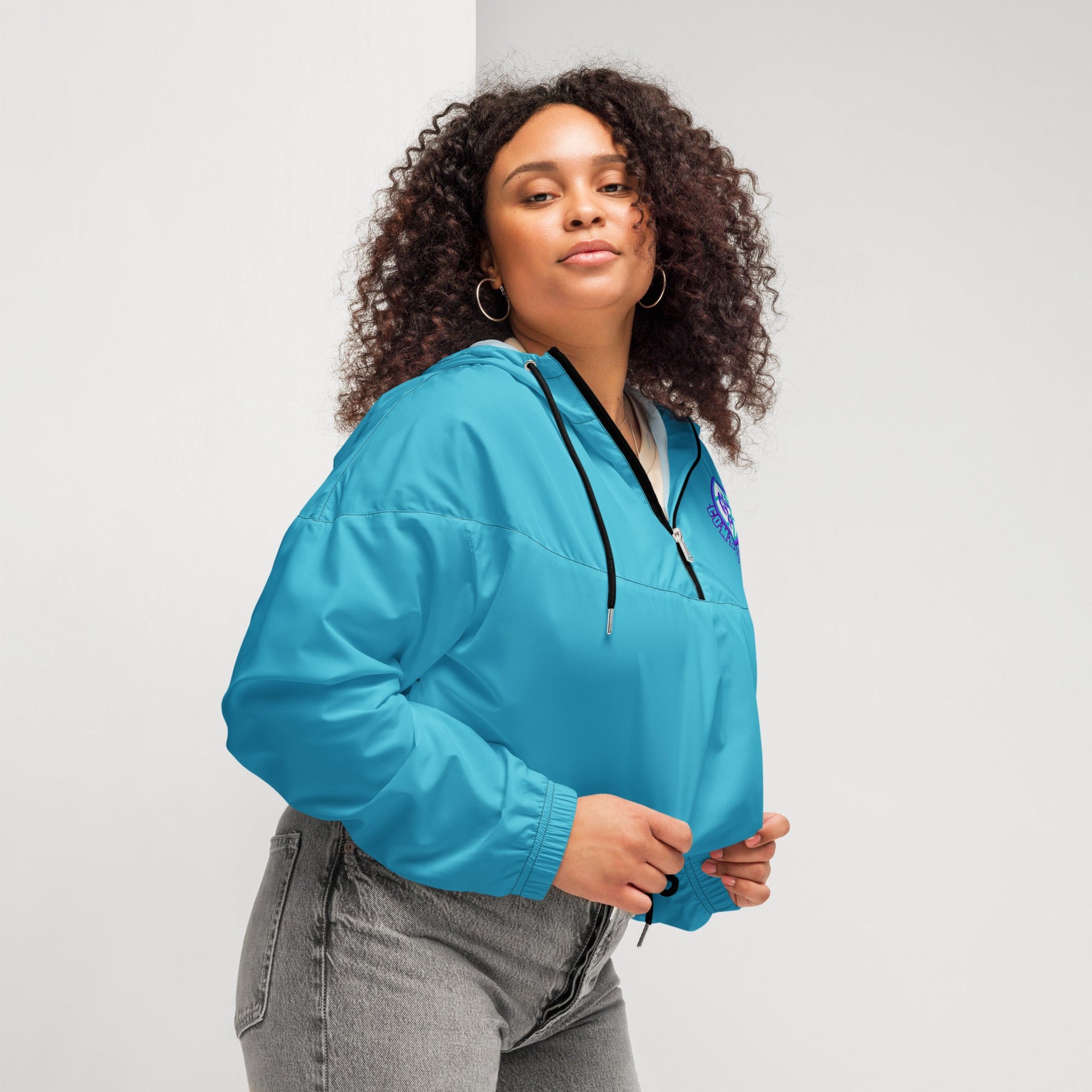 Women's Cropped Half-Zip Windbreaker in Bright Blue - Image 3