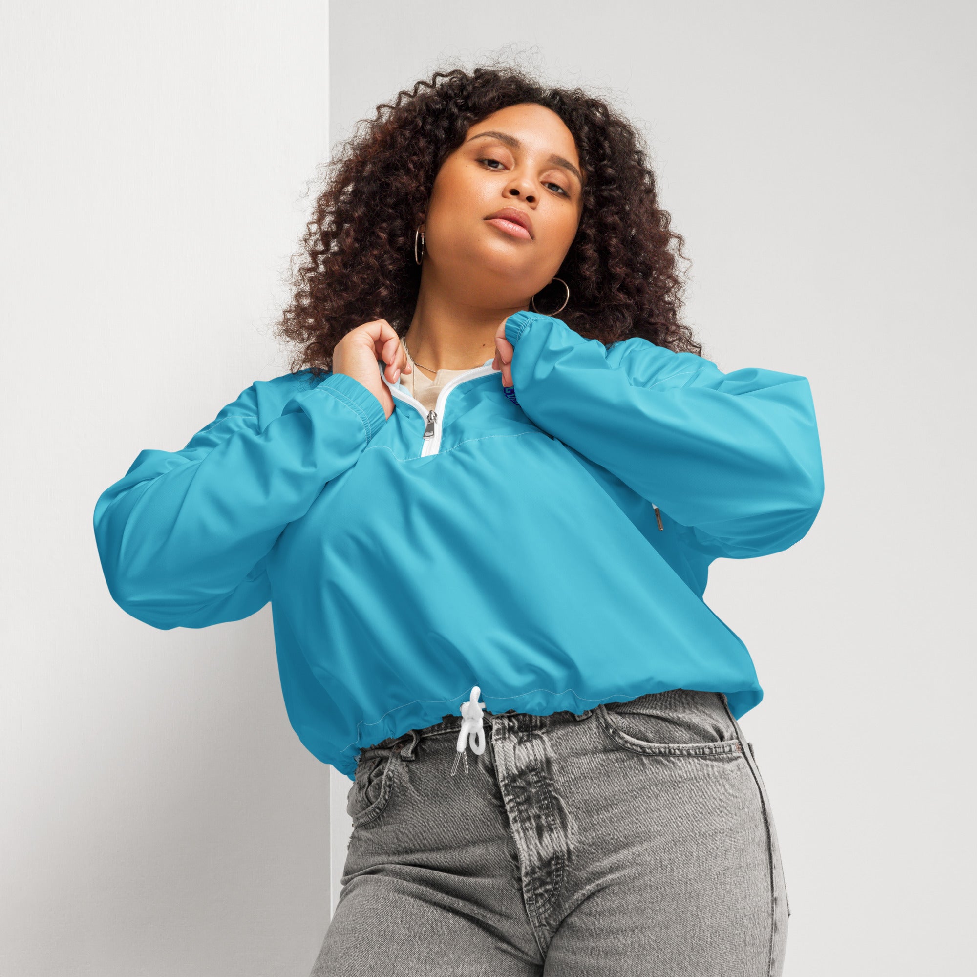 Women's Cropped Half-Zip Windbreaker in Bright Blue - Image 6