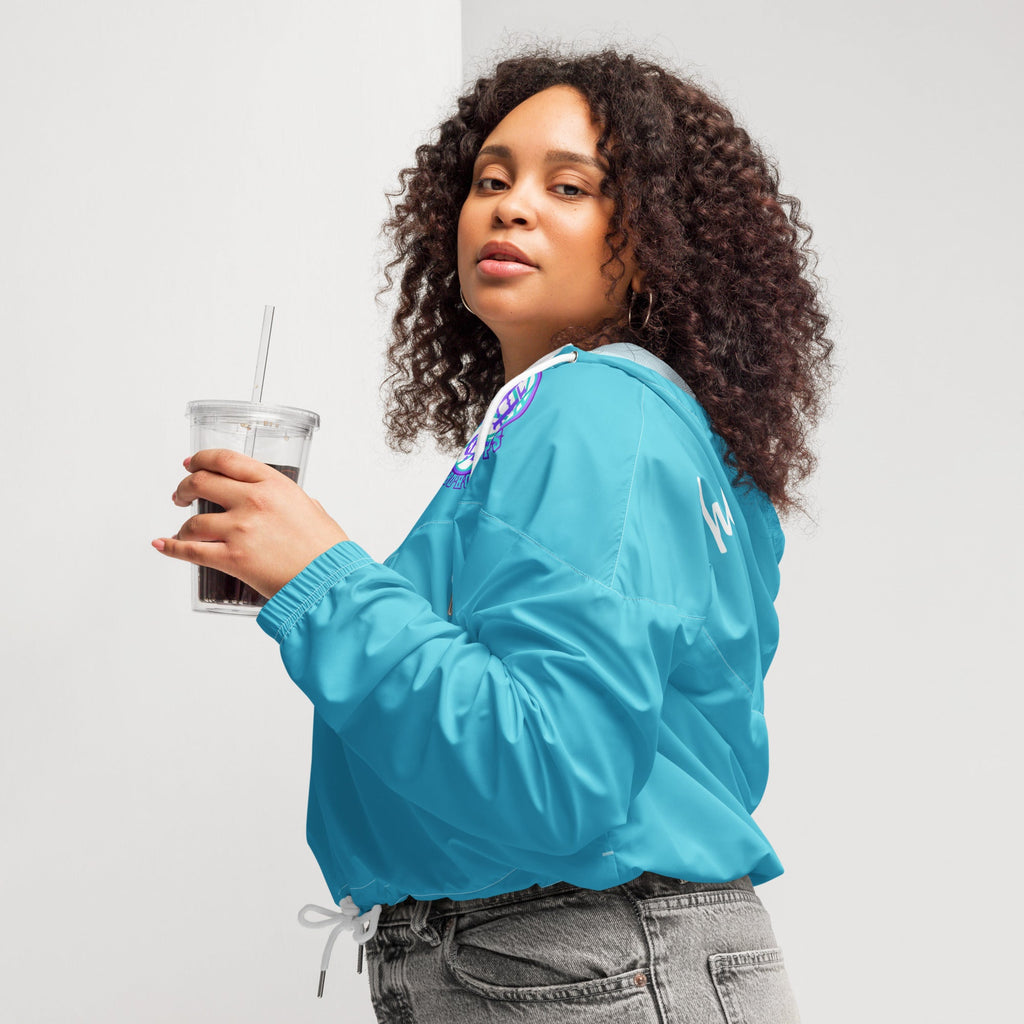 Women's Cropped Half-Zip Windbreaker in Bright Blue - Image 8