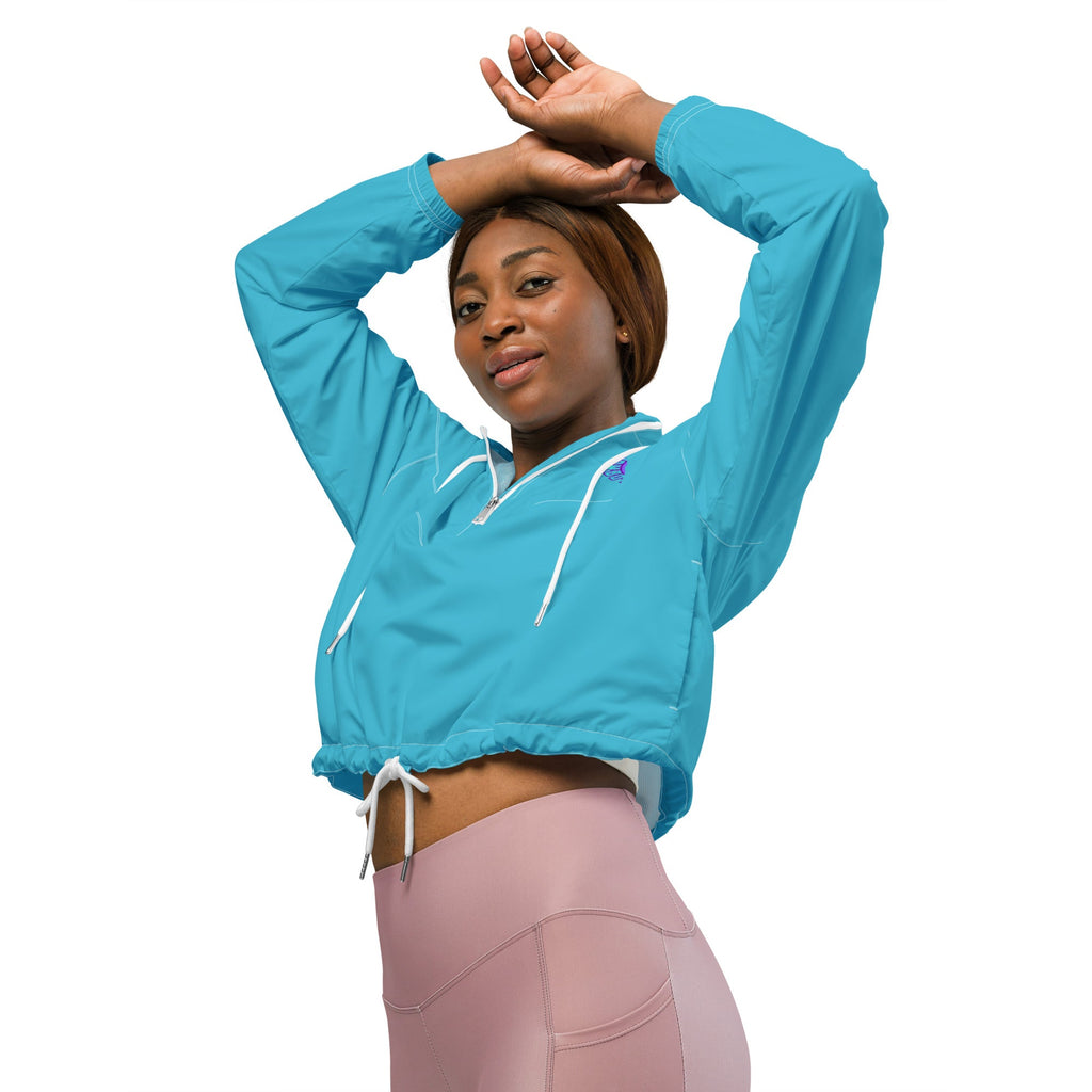 Women's Cropped Half-Zip Windbreaker in Bright Blue - Image 30