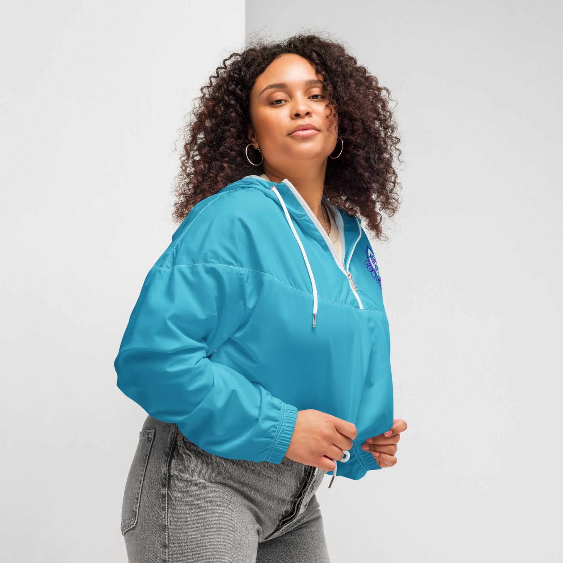 Women's Cropped Half-Zip Windbreaker in Bright Blue - Image 7