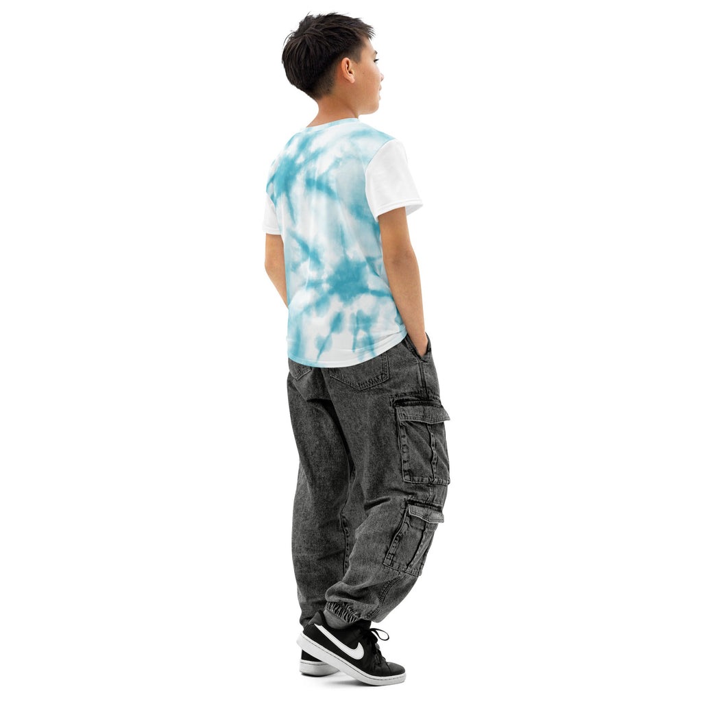 Combo Hoops aqua/white tie dye Youth cotton crew neck t-shirt