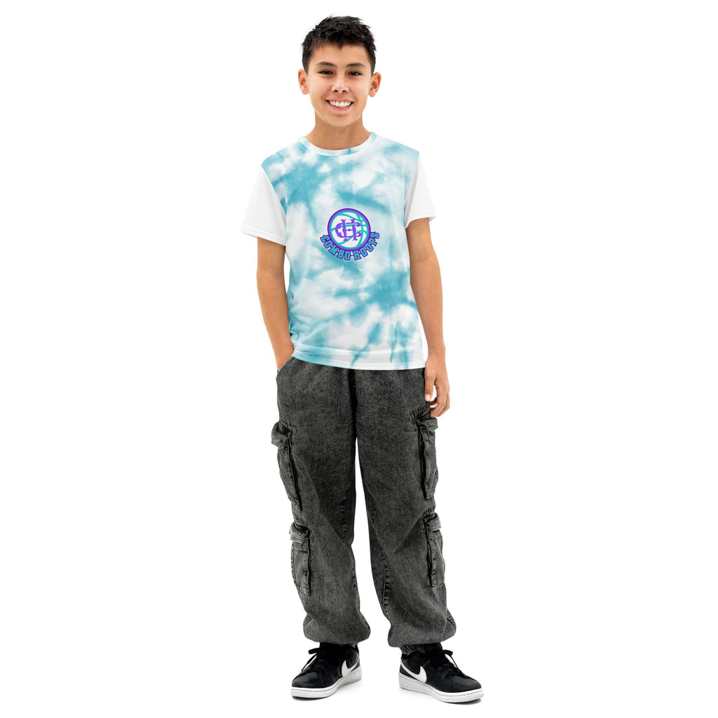 Combo Hoops aqua/white tie dye Youth cotton crew neck t-shirt