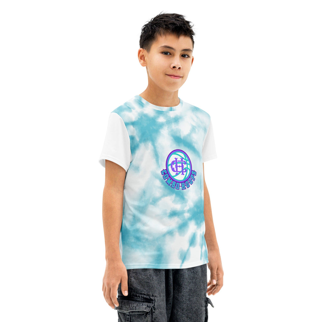Combo Hoops aqua/white tie dye Youth cotton crew neck t-shirt