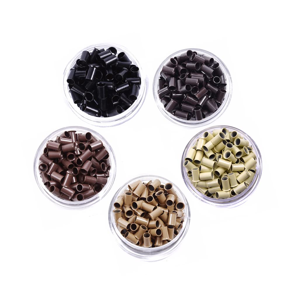 Jar of 25 Allure Copper Micro Rings for hair extension application