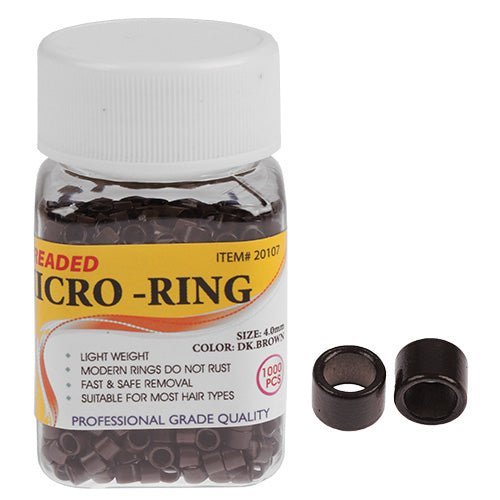 1000 count pack of dark brown 4.0 mm micro-rings for hair extension applications
