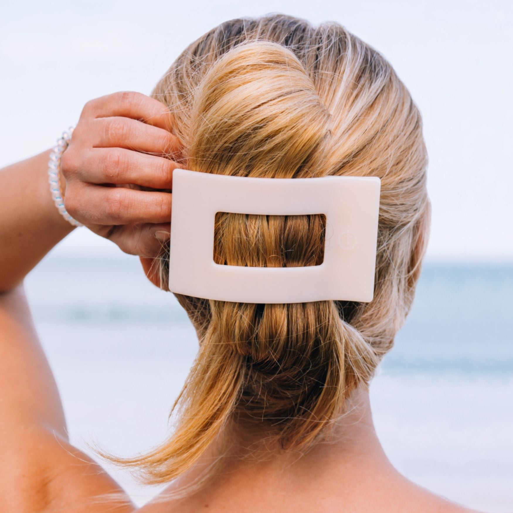 Almond Beige Large Flat Rectangle Hair Clip for Easy Hairstyles