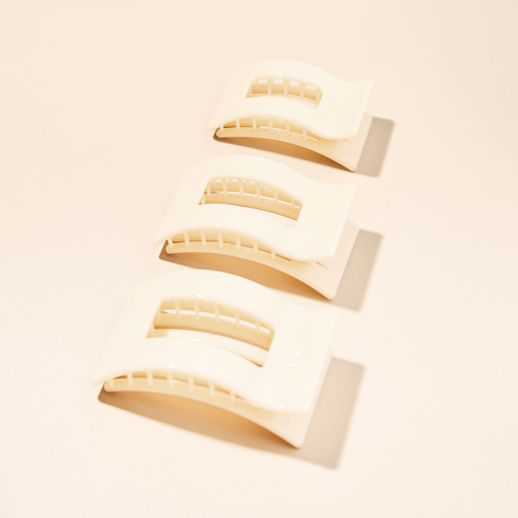 Almond Beige Large Flat Rectangle Hair Clip for Easy Hairstyles