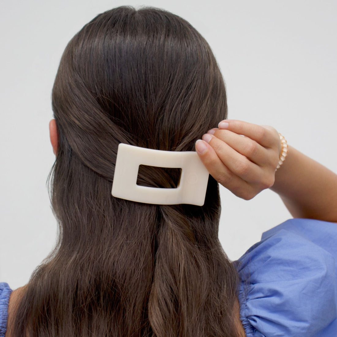Small Flat Rectangle Hair Clip in Almond Beige
