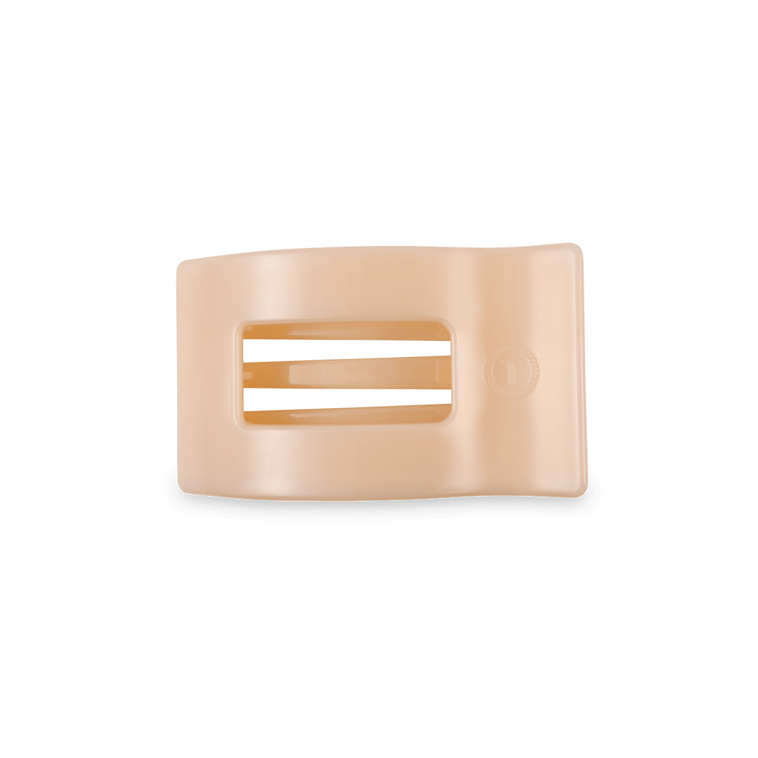 Small flat rectangular hair clip in a neutral Almond Beige color.