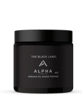 A 4oz jar of Alpha Organic Oil Based Pomade from the Black Label line, featuring a sleek matte black finish.