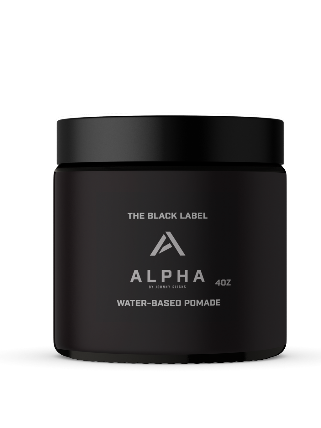 Black jar of Alpha Water Based Pomade with professional branding held by a man in a suit