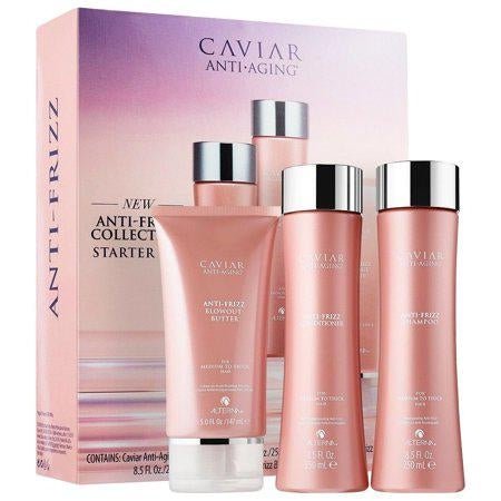 Alterna Caviar Anti-Aging Anti-Frizz Starter Kit including shampoo, conditioner, and blowout butter