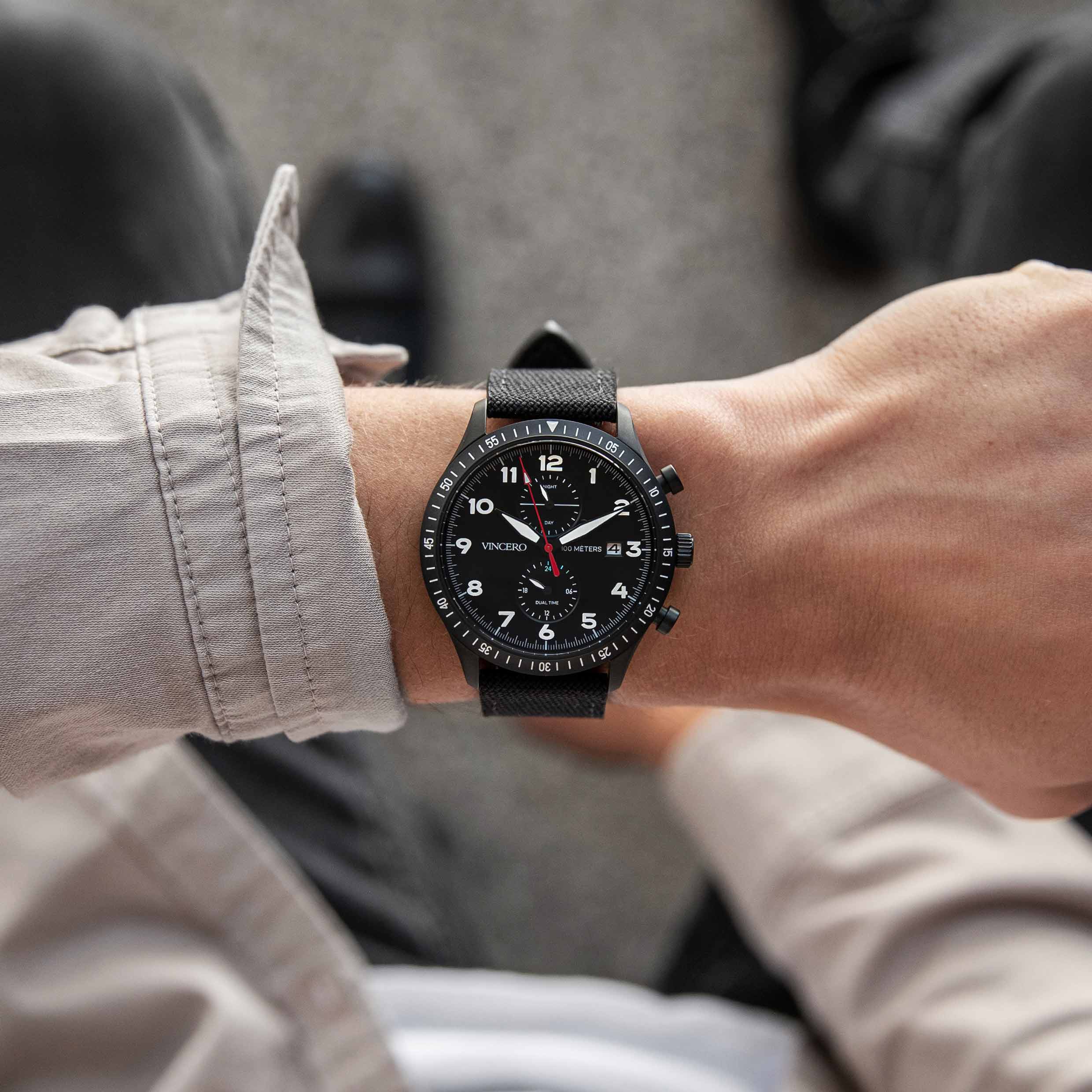 Altitude Pilot Watch - Matte Black and Red Dual Time Zone Watch