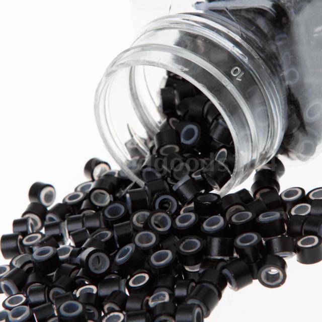Aluminum Silicone Micro Rings for Hair Extensions - Black & Clear
