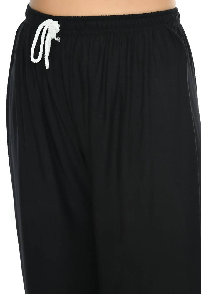 Black Cut Work Border Palazzo Pants in Rayon Cotton