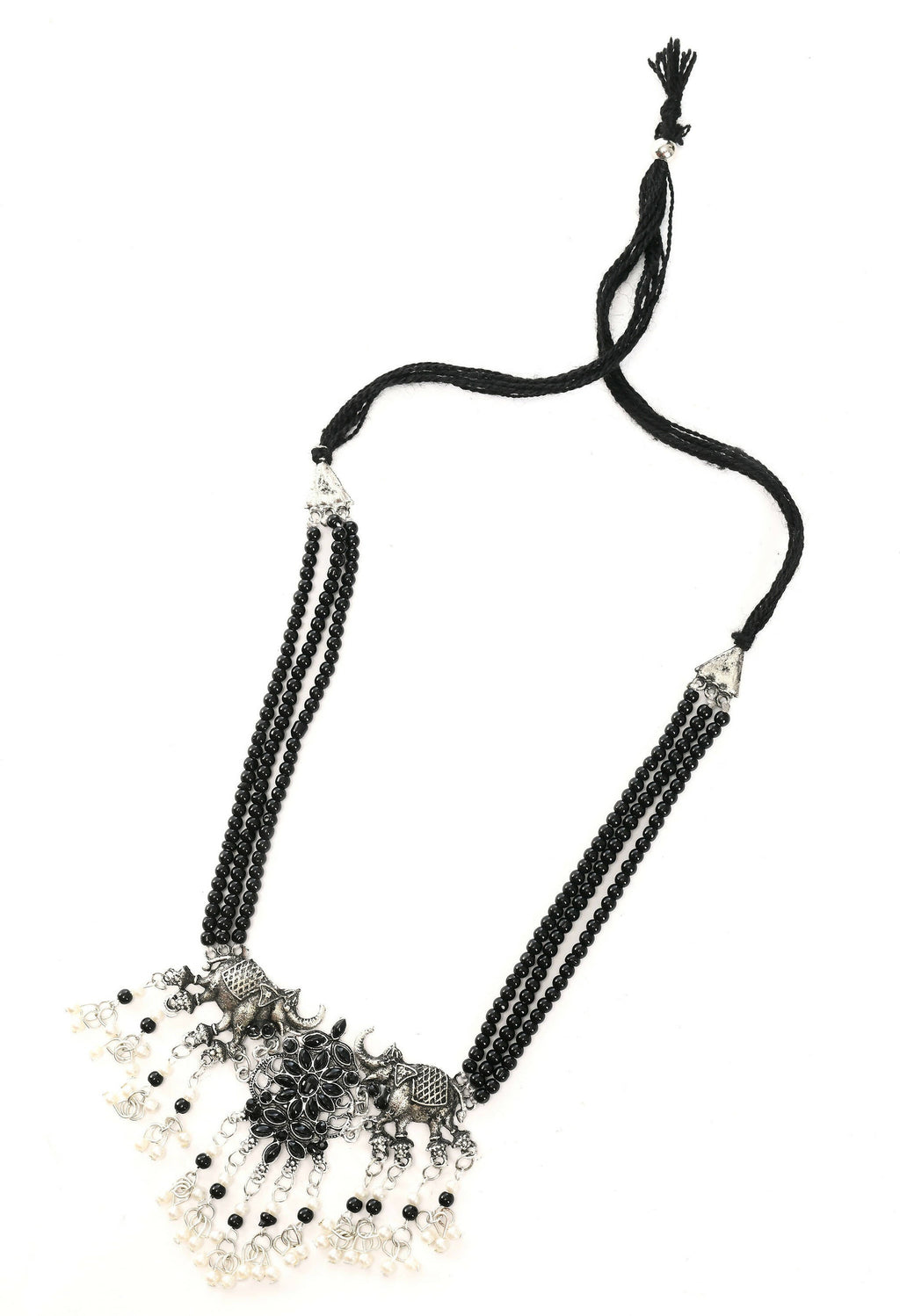 Elephant Design Oxidised Silver-Plated Long Choker (Black)