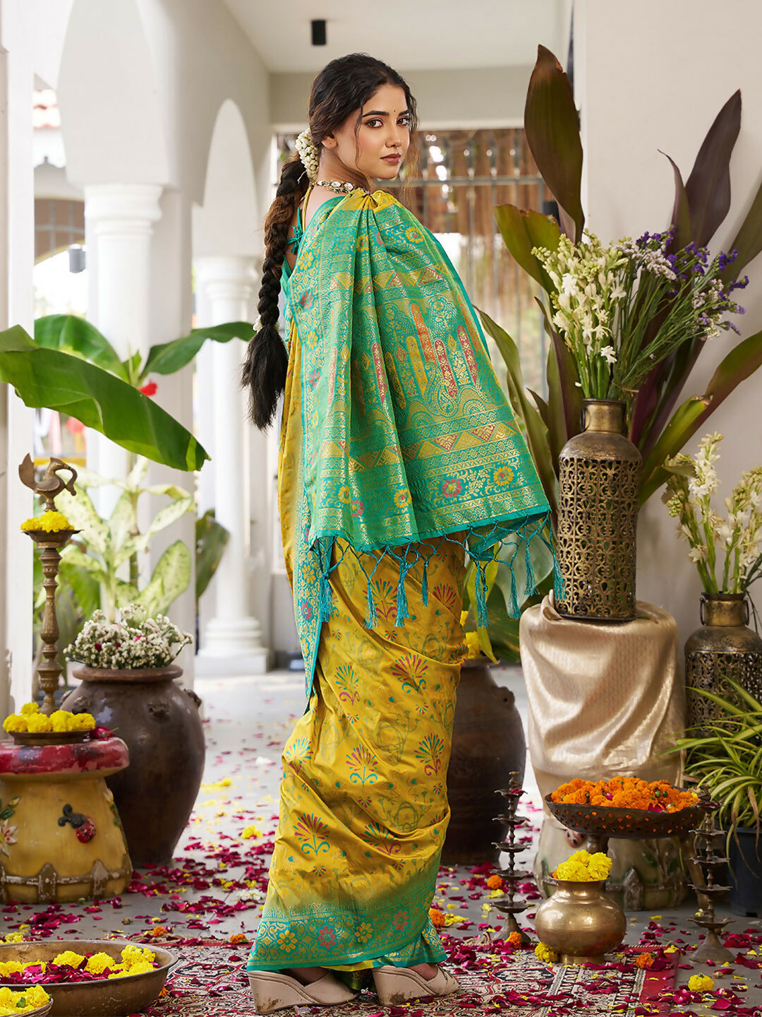 Mustard Yellow Soft Silk Saree with Matching Blouse