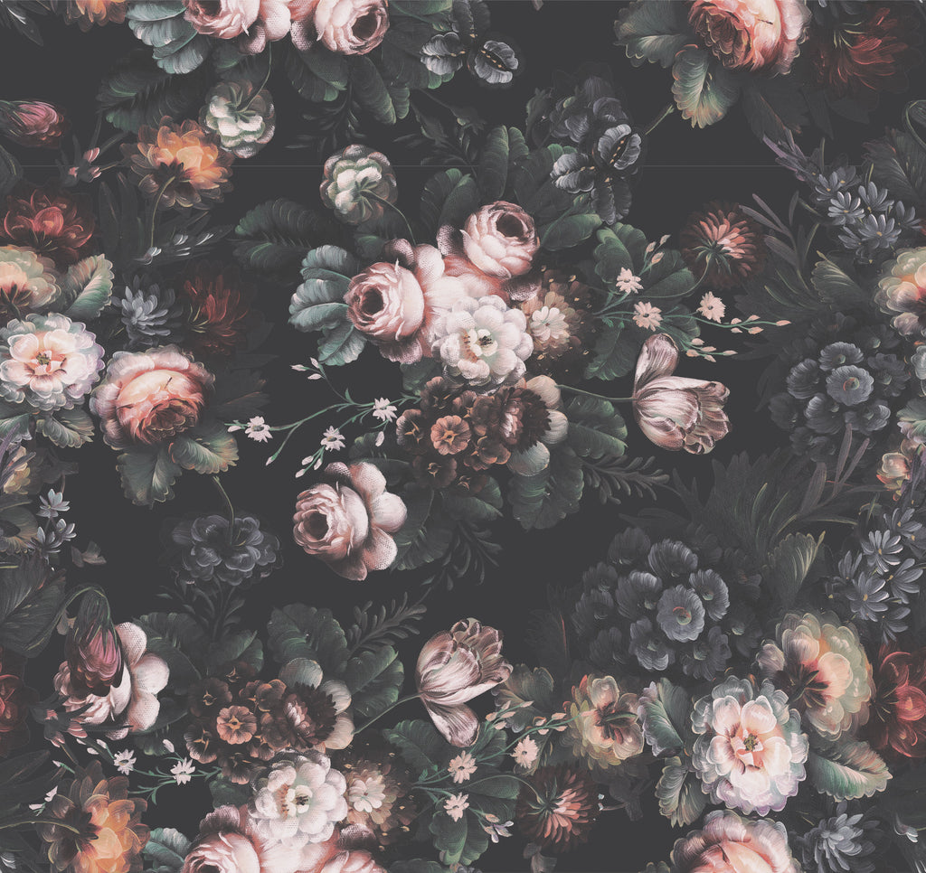 Eilish Floral Removable Wallpaper in Black, Dusty-Rose & Green